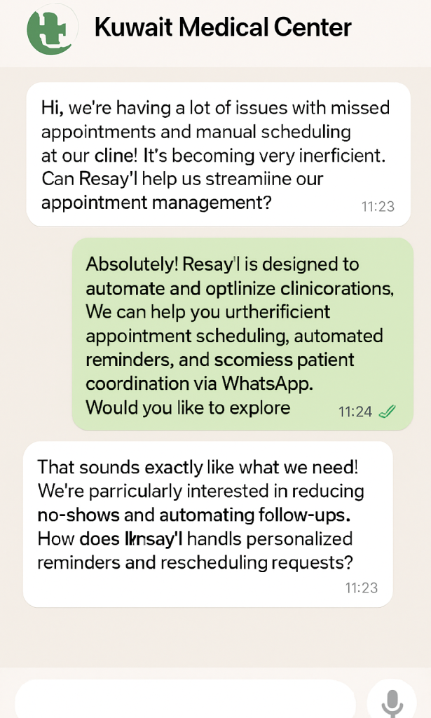 أتمتة الذكاء الاصطناعي لواتساب مع خدمات العيادات والمستشفيات في الكويت