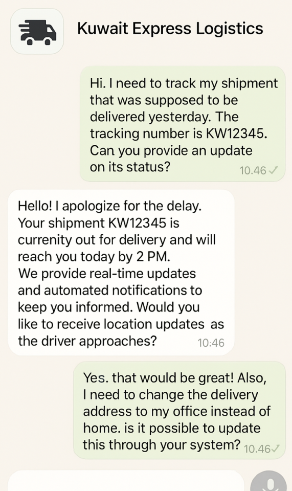 أتمتة الذكاء الاصطناعي لواتساب مع خدمات النقل اللوجستية في الكويت